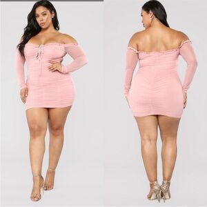 Fashion Nova Pink Maura Mesh Ruch Long Sleeve Bodycon Dress Size 2x